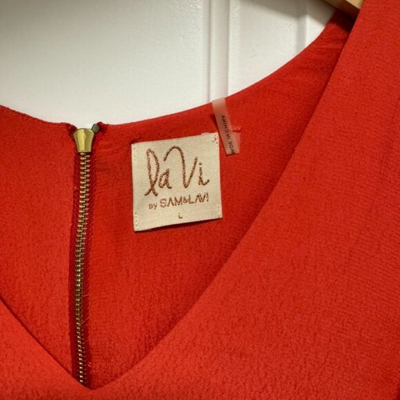 La Vi Sleeveless Wedding Guest Cocktail Dress Coral Red V-Neck - Picture 3 of 6